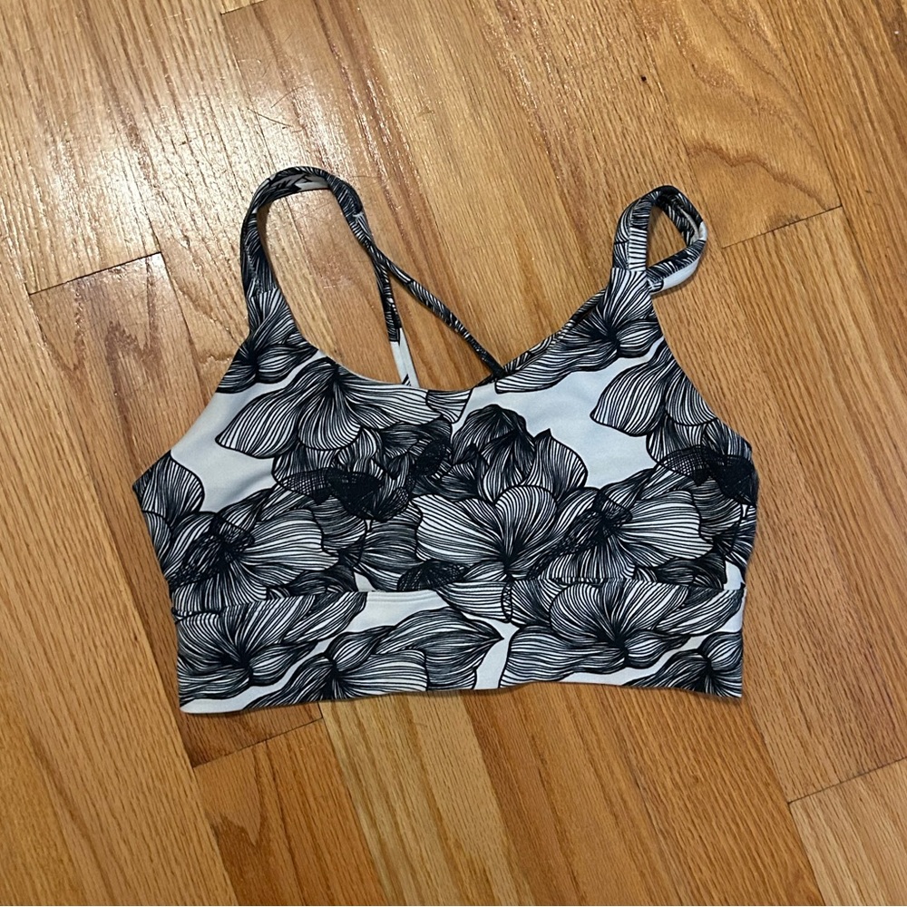 Floral black and white sports bra